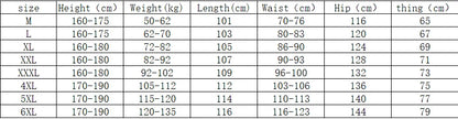 Table displaying size chart for clothing with measurements in centimeters.
