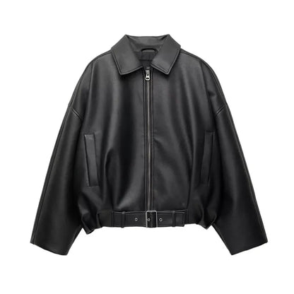 Vintage PU Leather Bomber Jacket