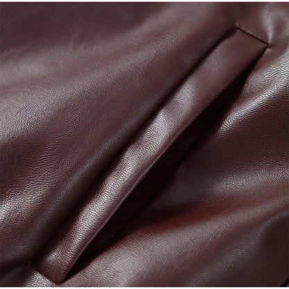 Vintage Burgundy Leather Bomber Jacket