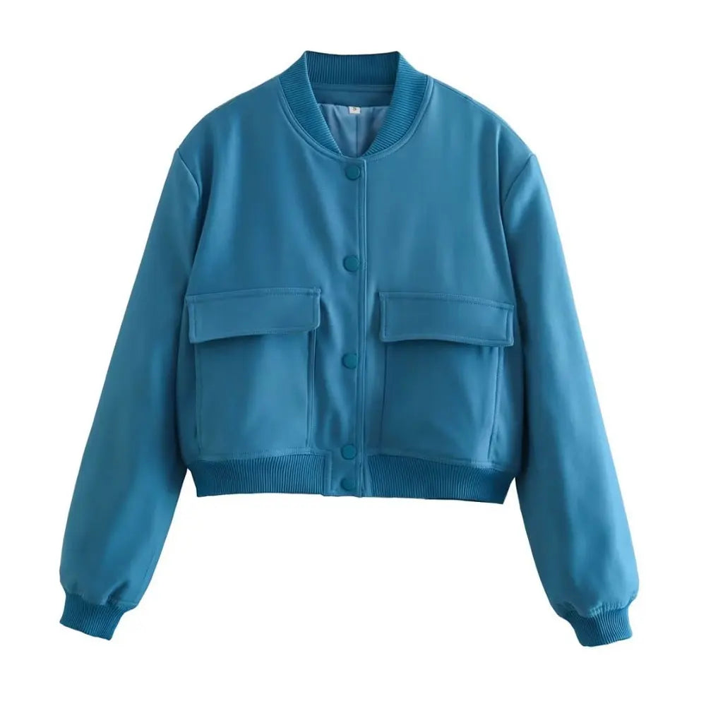 Vintage Women Button Bomber Jacket