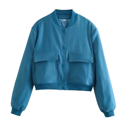 Vintage Women Button Bomber Jacket