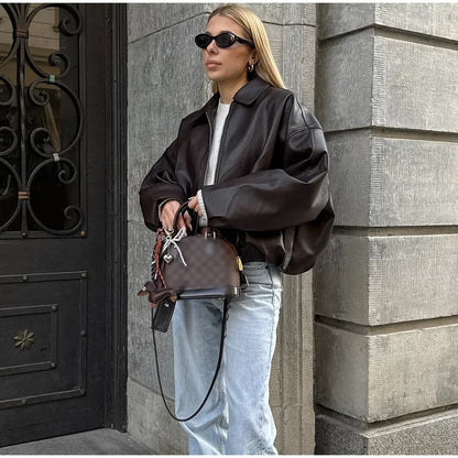 Vintage PU Leather Bomber Jacket