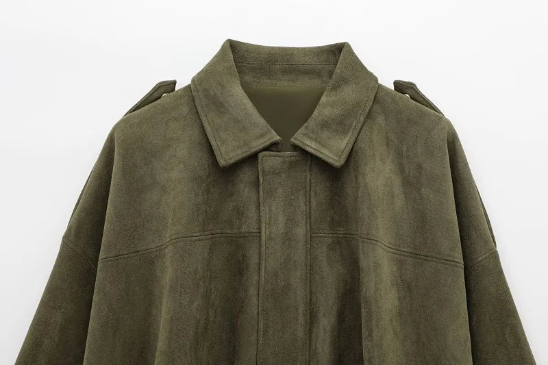 Women Oversized Suede Bomber Jacket