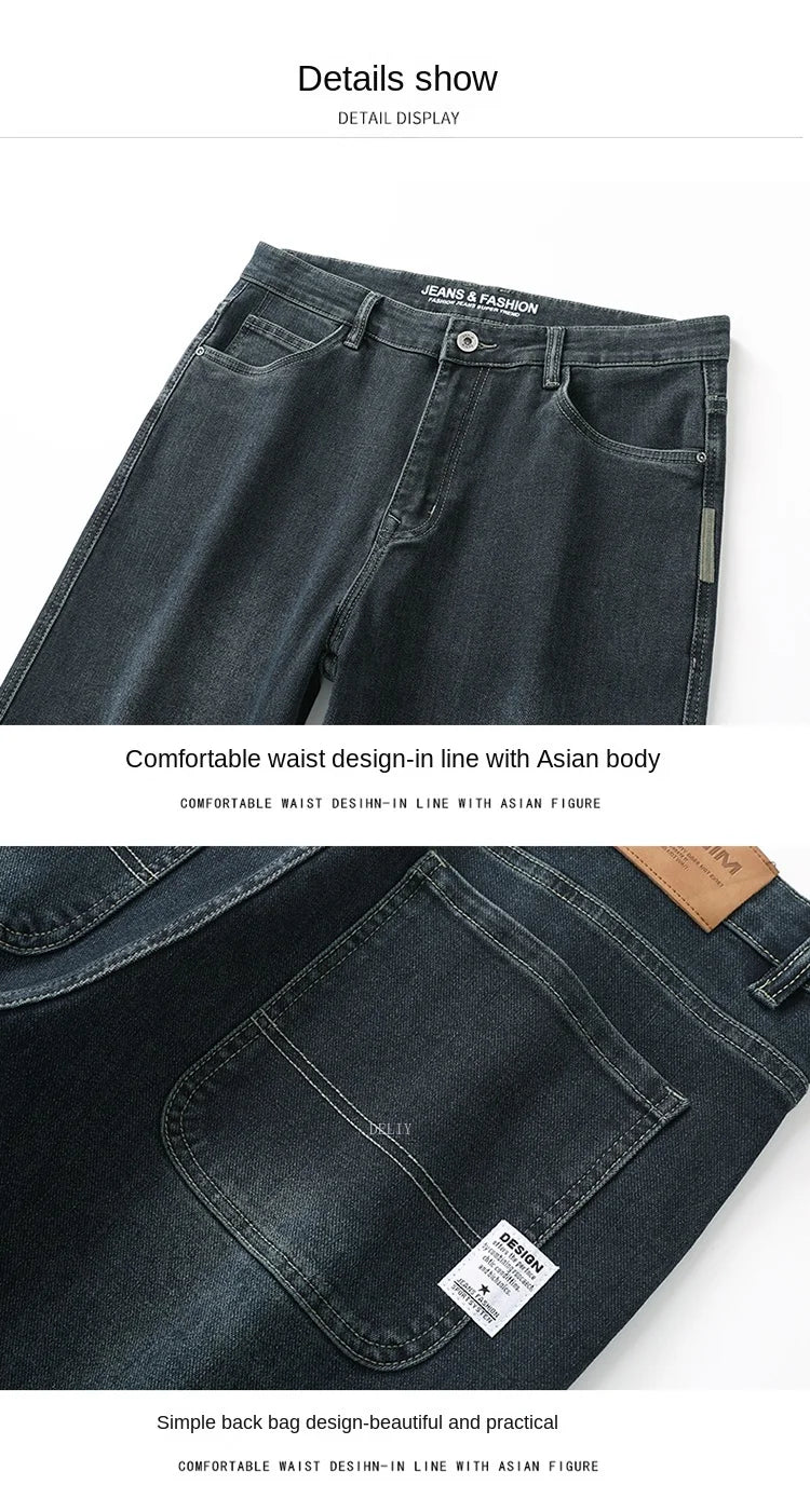 Black jeans with a focus on comfort and design details on a white background