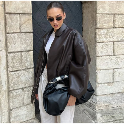 Vintage PU Leather Bomber Jacket