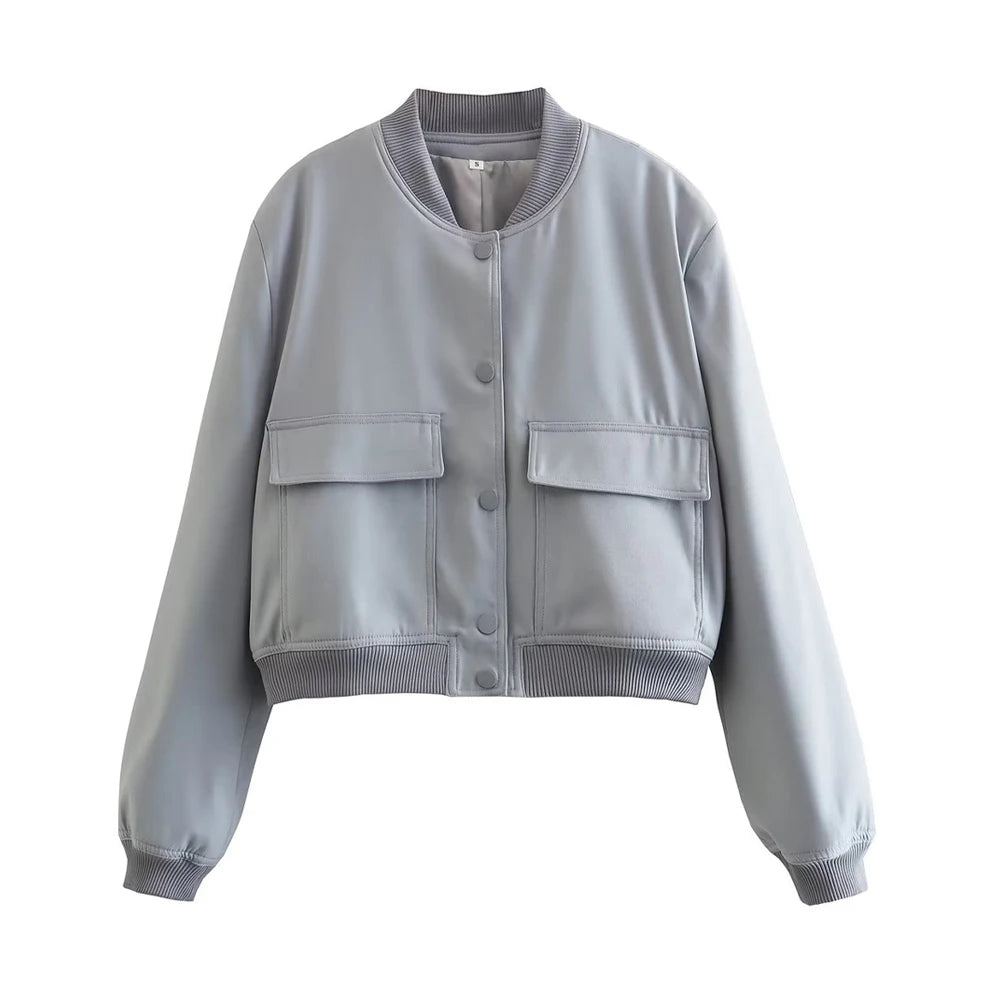 Vintage Women Button Bomber Jacket