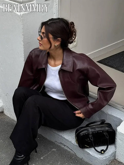 Vintage Burgundy Leather Bomber Jacket
