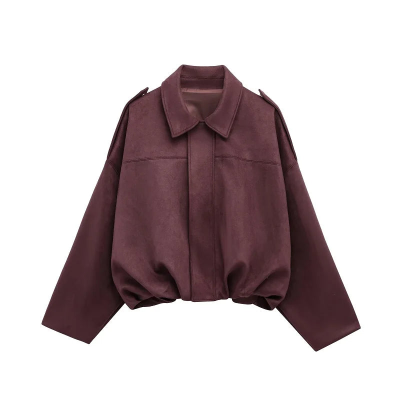 Women Oversized Suede Bomber Jacket