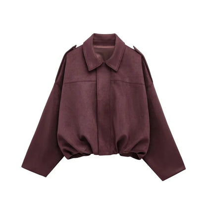 Women Oversized Suede Bomber Jacket