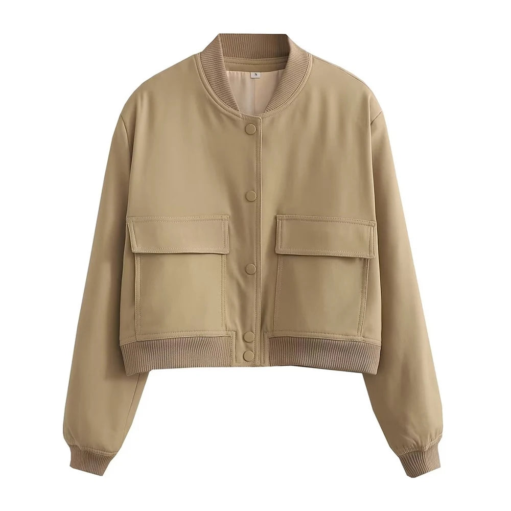 Vintage Women Button Bomber Jacket
