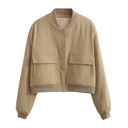 Vintage Women Button Bomber Jacket