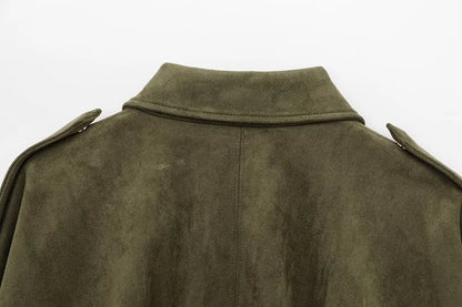Women Oversized Suede Bomber Jacket