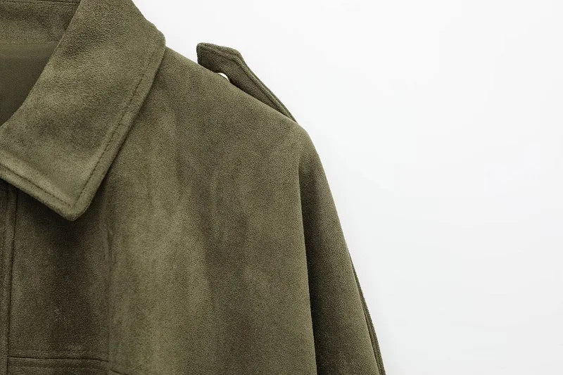 Women Oversized Suede Bomber Jacket