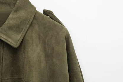 Women Oversized Suede Bomber Jacket
