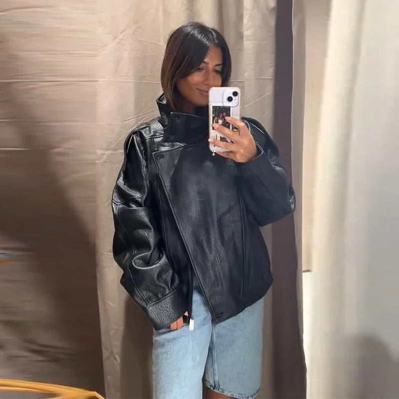 Vintage PU Leather Bomber Jacket