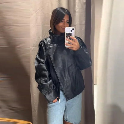 Vintage PU Leather Bomber Jacket