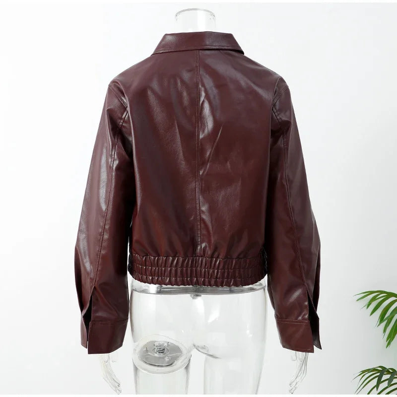 Vintage Burgundy Leather Bomber Jacket