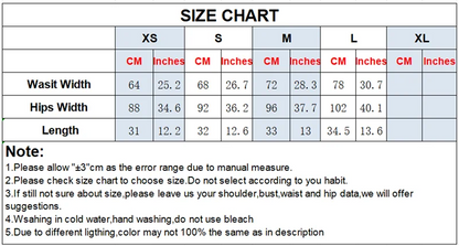 Size chart for clothing measurements in centimeters and inches