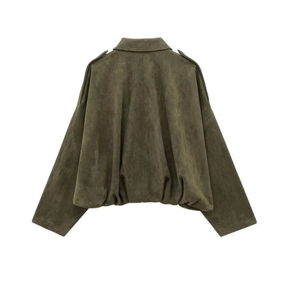 Women Oversized Suede Bomber Jacket