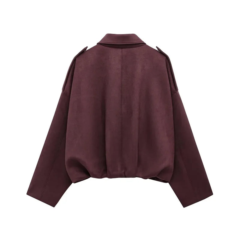Women Oversized Suede Bomber Jacket