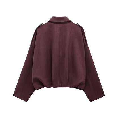 Women Oversized Suede Bomber Jacket