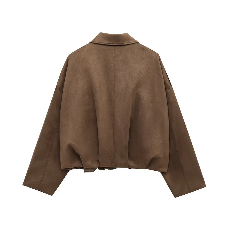Women Oversized Suede Bomber Jacket