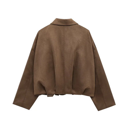 Women Oversized Suede Bomber Jacket