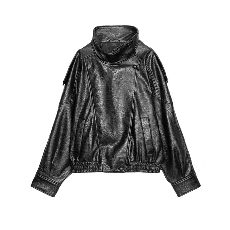 Vintage PU Leather Bomber Jacket