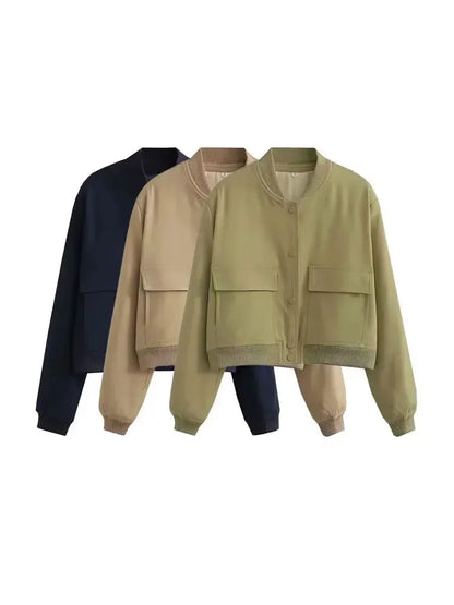 Vintage Women Button Bomber Jacket