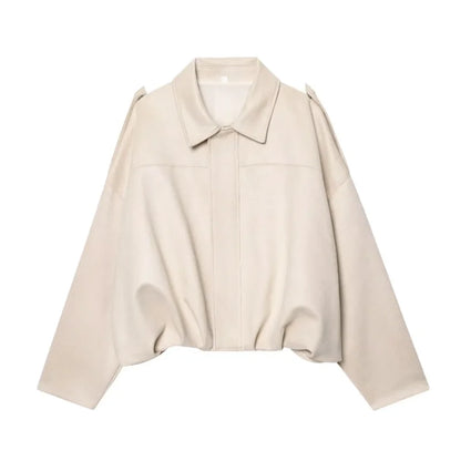 Women Oversized Suede Bomber Jacket