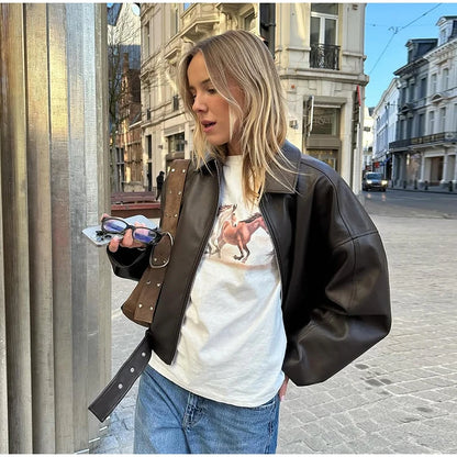 Vintage PU Leather Bomber Jacket