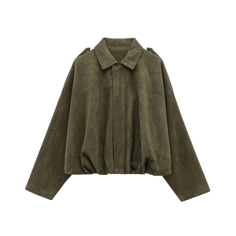 Women Oversized Suede Bomber Jacket