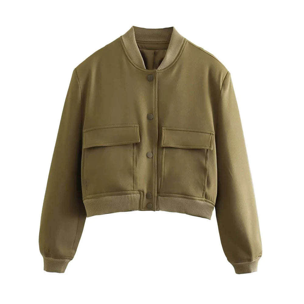 Vintage Women Button Bomber Jacket