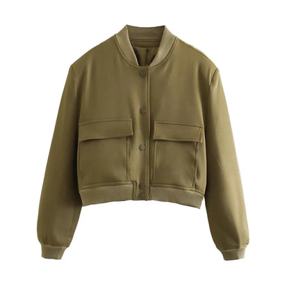 Vintage Women Button Bomber Jacket