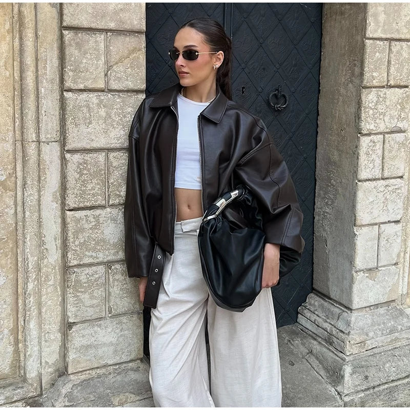 Vintage PU Leather Bomber Jacket