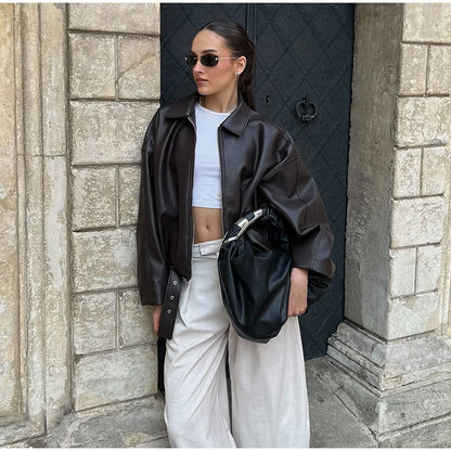 Vintage PU Leather Bomber Jacket