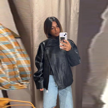 Vintage PU Leather Bomber Jacket