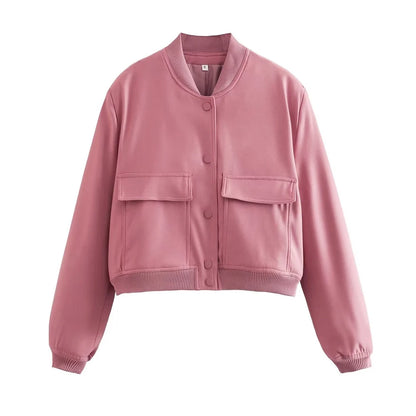 Vintage Women Button Bomber Jacket