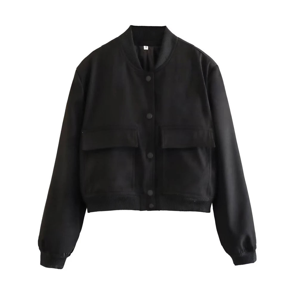 Vintage Women Button Bomber Jacket