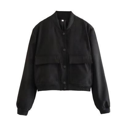 Vintage Women Button Bomber Jacket