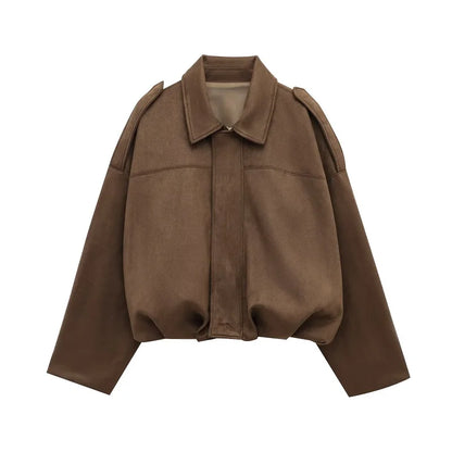 Women Oversized Suede Bomber Jacket