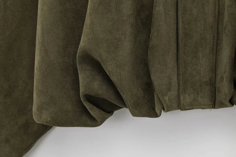 Women Oversized Suede Bomber Jacket