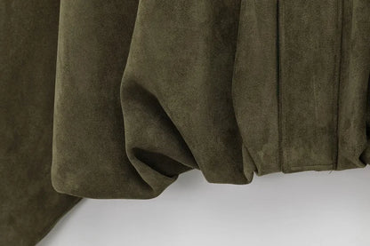 Women Oversized Suede Bomber Jacket