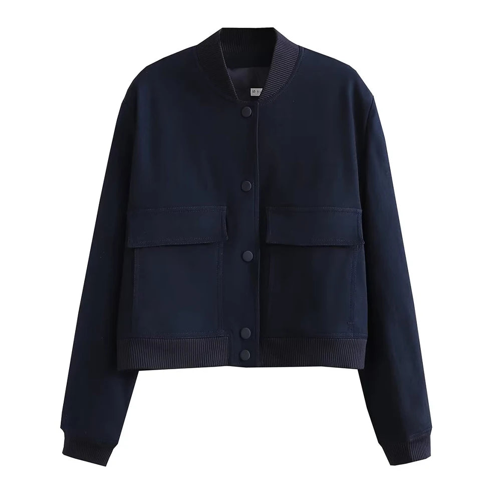 Vintage Women Button Bomber Jacket