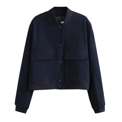 Vintage Women Button Bomber Jacket