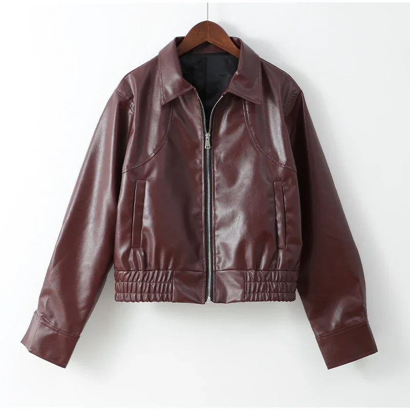 Vintage Burgundy Leather Bomber Jacket