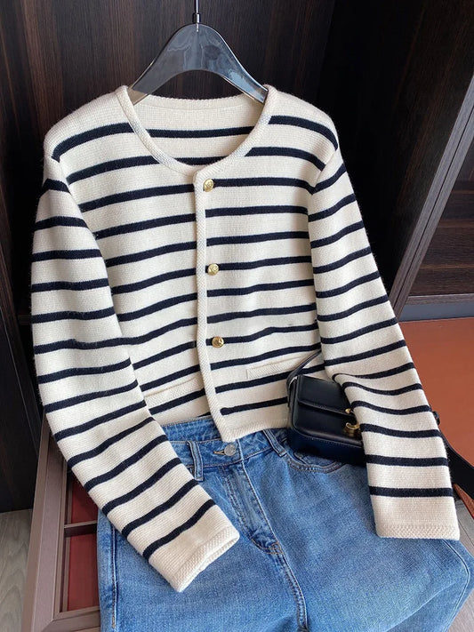 Women Striped Knit Cardigan