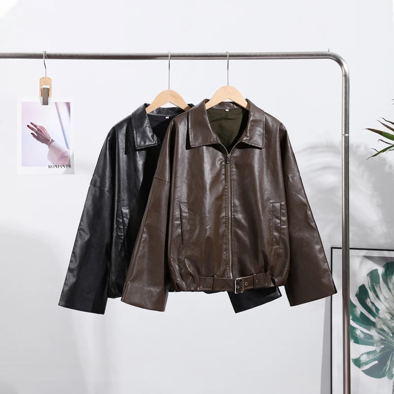 Vintage PU Leather Bomber Jacket