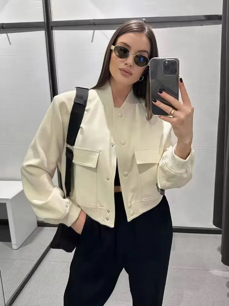 Vintage Women Button Bomber Jacket