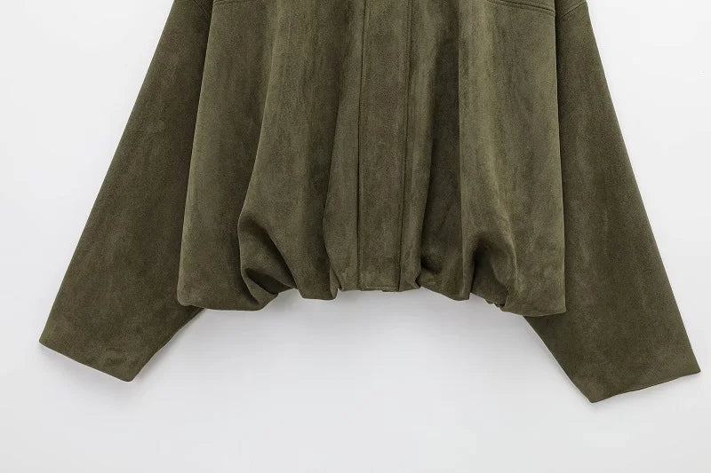 Women Oversized Suede Bomber Jacket
